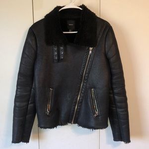 Forever 21 Black Faux Shearling Asymmetrical Moto Jacket